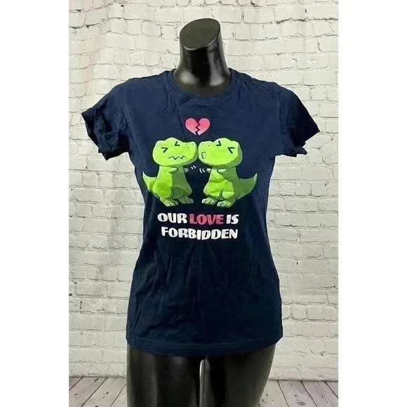 Dinosaur Love T Shirt Short Sleeve MEDIUM Tee Turtle Women's Dark Blue - Picture 10 of 10